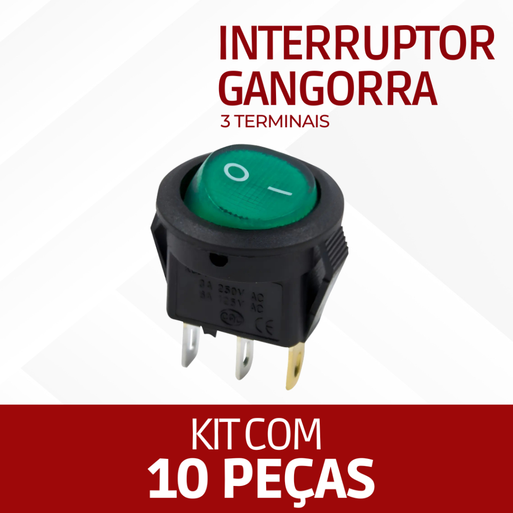 Botão Interruptor Gangorra Redondo Com 3 Terminais Neon Kit 10 peças