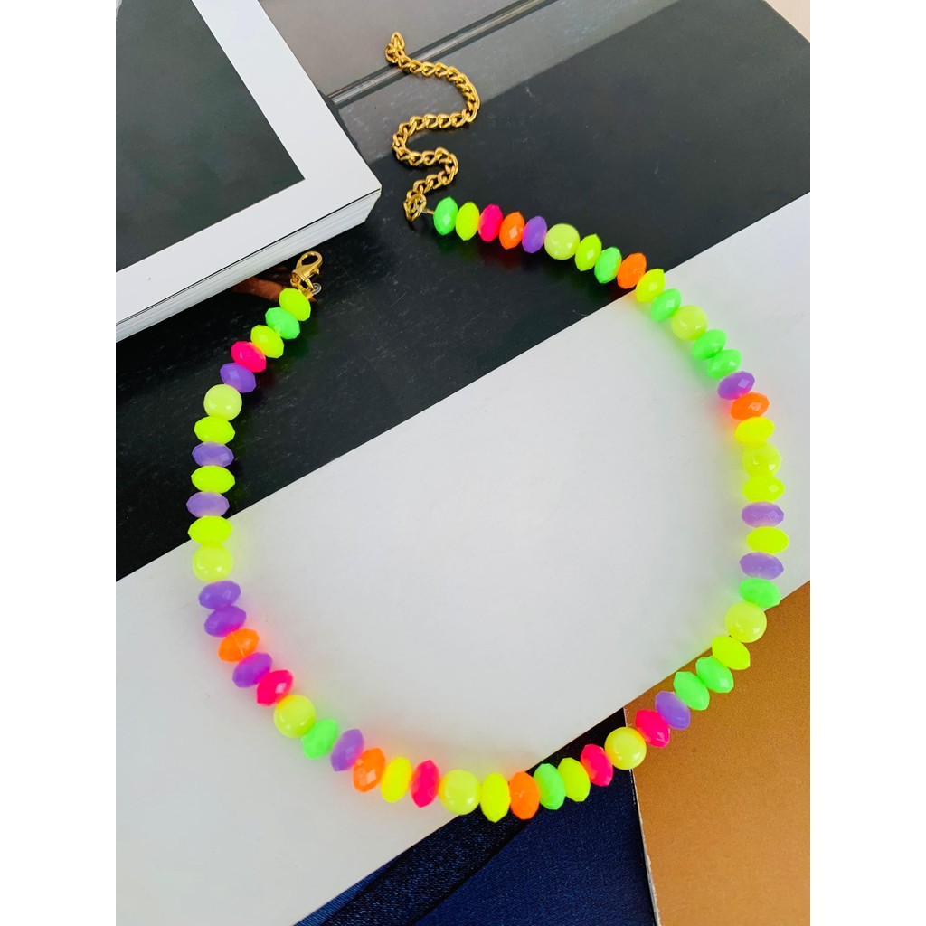 Colares chocker miçangas Neon banhado a Ouro cores neon