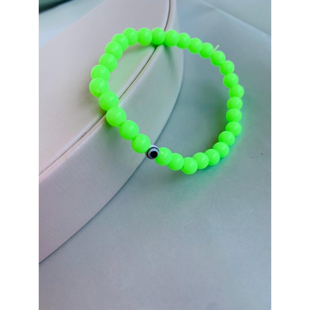 Pulseiras de miçangas colorida Verde neon com olho grego