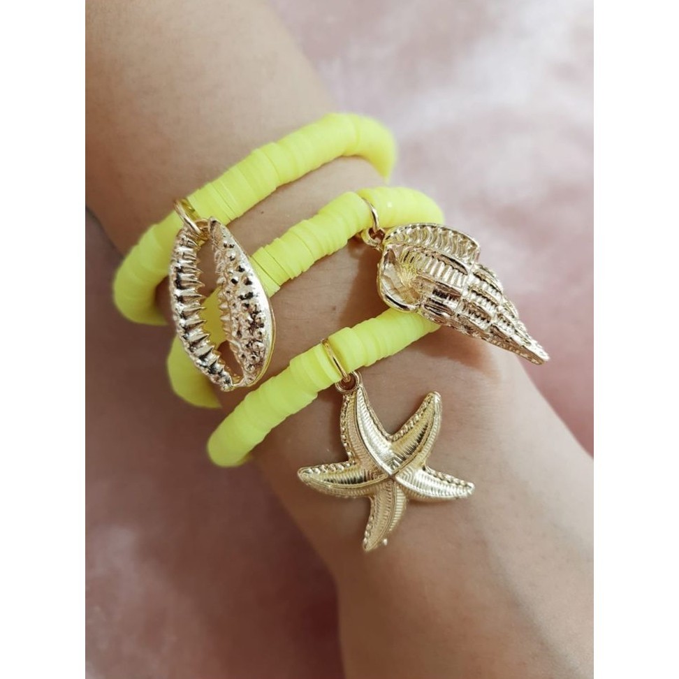 Pulseiras de discos amarelo Neon Conchas Estrela do Mar