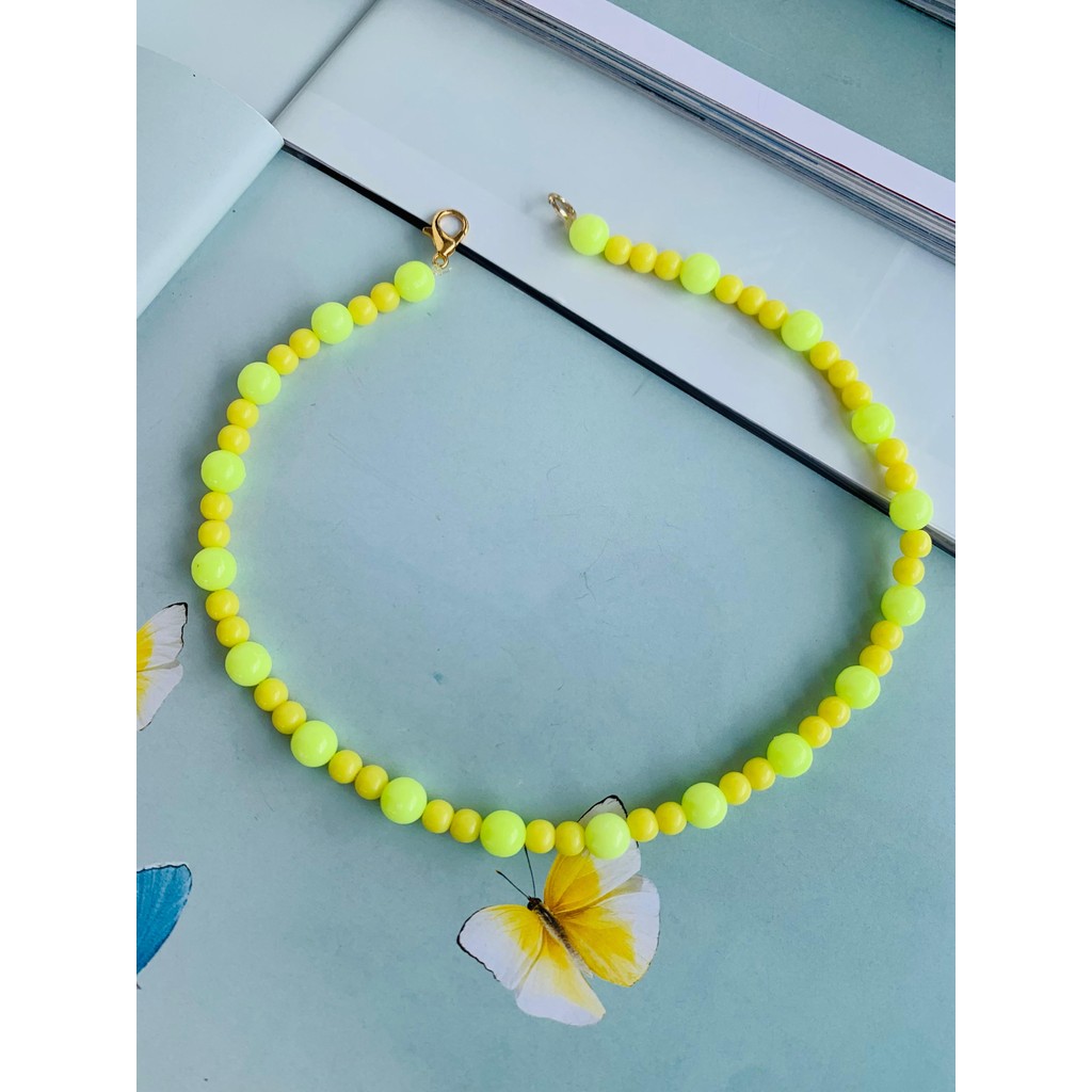 Colar de miçangas amarelo neon choker colorido para o Verão