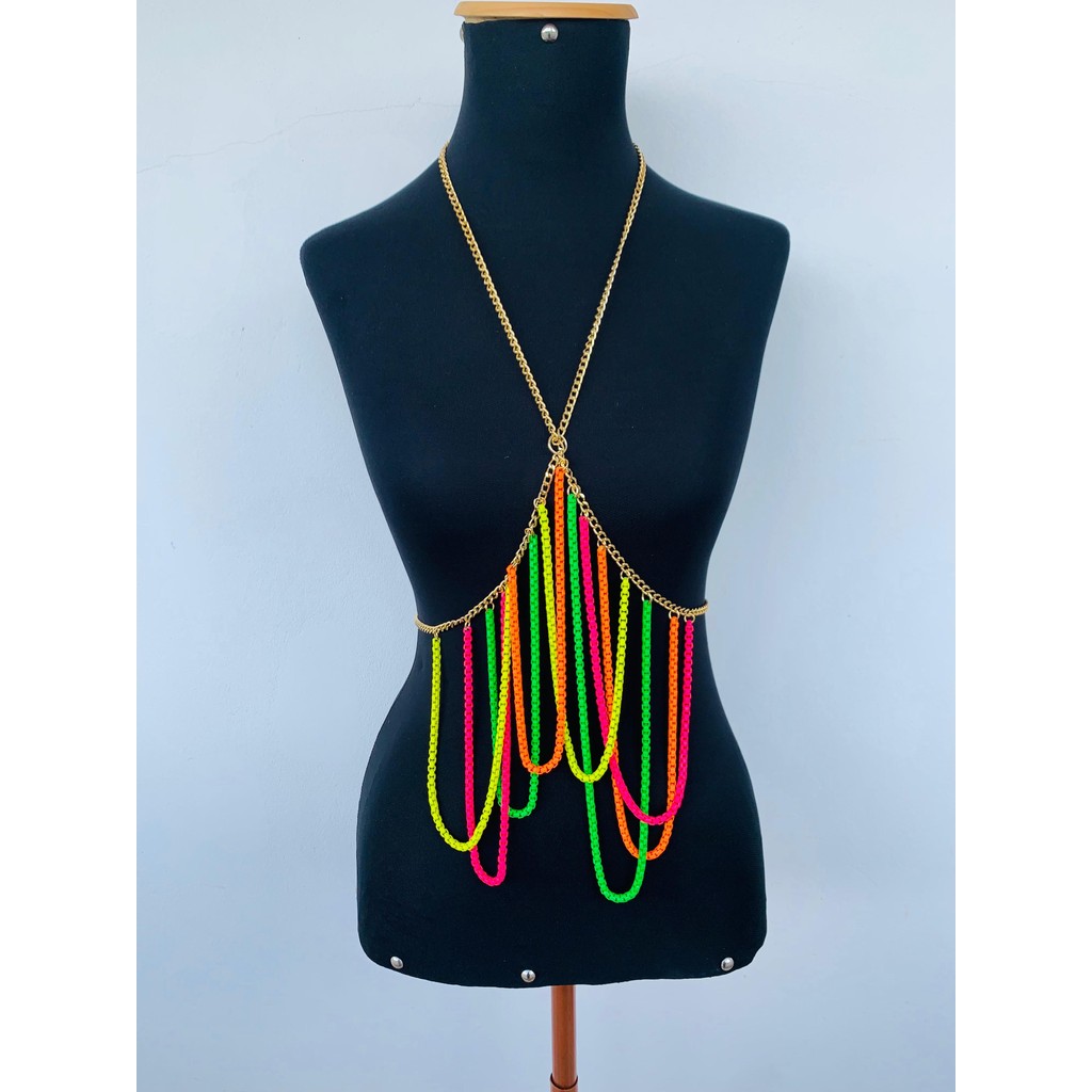 BodyChain banhado a Ouro colorida Neon Festival festa carnaval