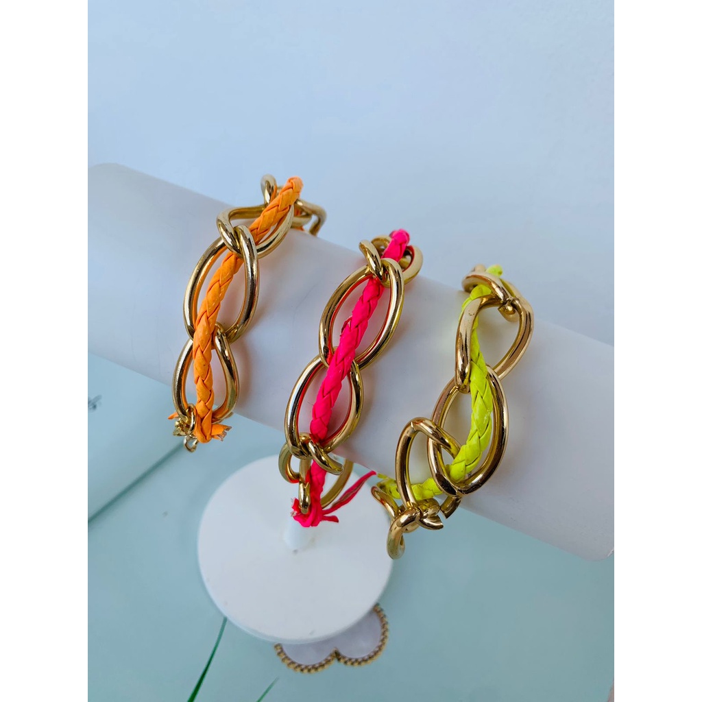 Tornozeleiras cores Neon com Correntes banhada a Ouro