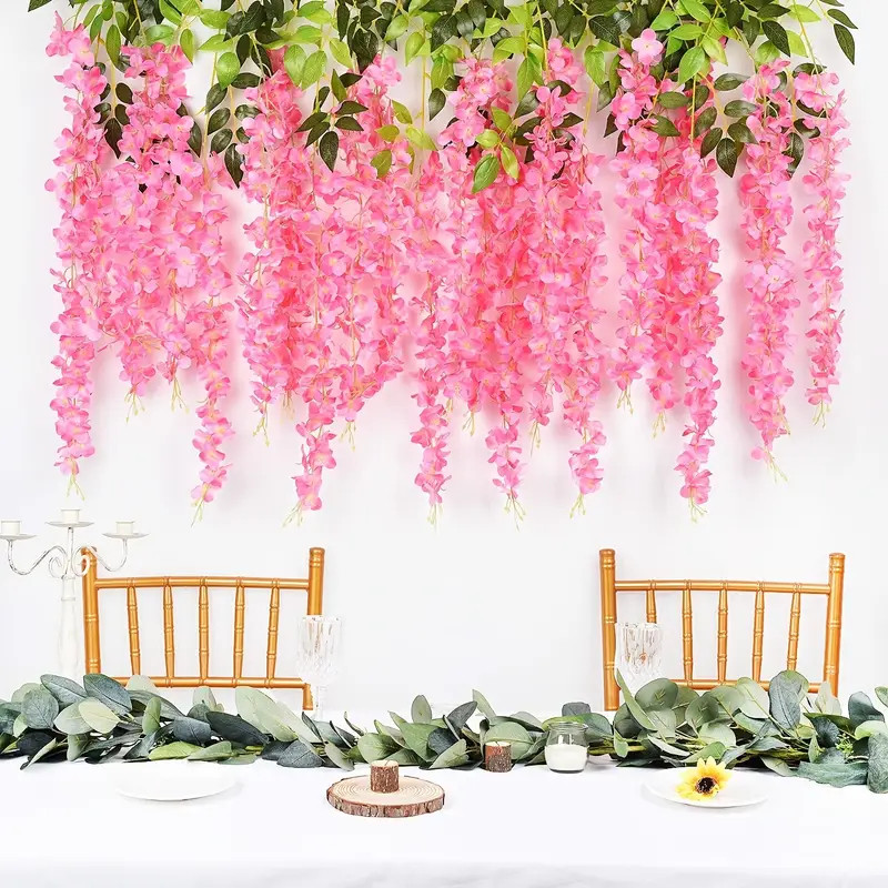 6pcs Flores Artificiais Wisteria Falsas Penduradas Em Vinha De Seda Para Decorações De Festas De Casamento No Jardim Ven