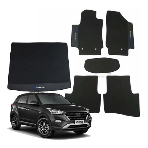 Kit Tapetes E Porta Malas Creta 2015 A 2020 Preto 6pçs Pcd