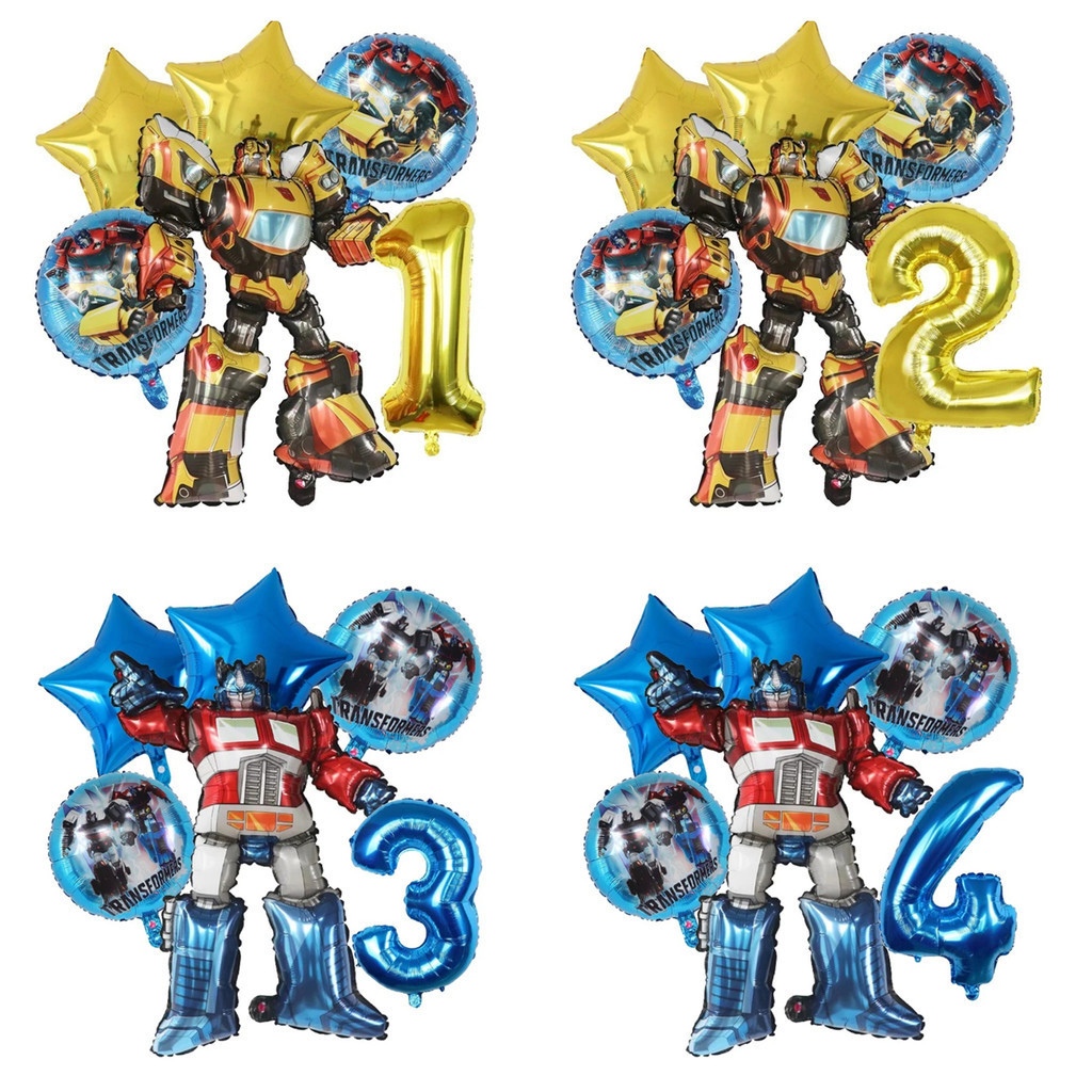 6Pcs Transformadores Balões De Aniversário Folha De Alumínio Decoração Festa Temática Das Abelhas Baby Shower Supplies Boy Kids Cars Robot Toys