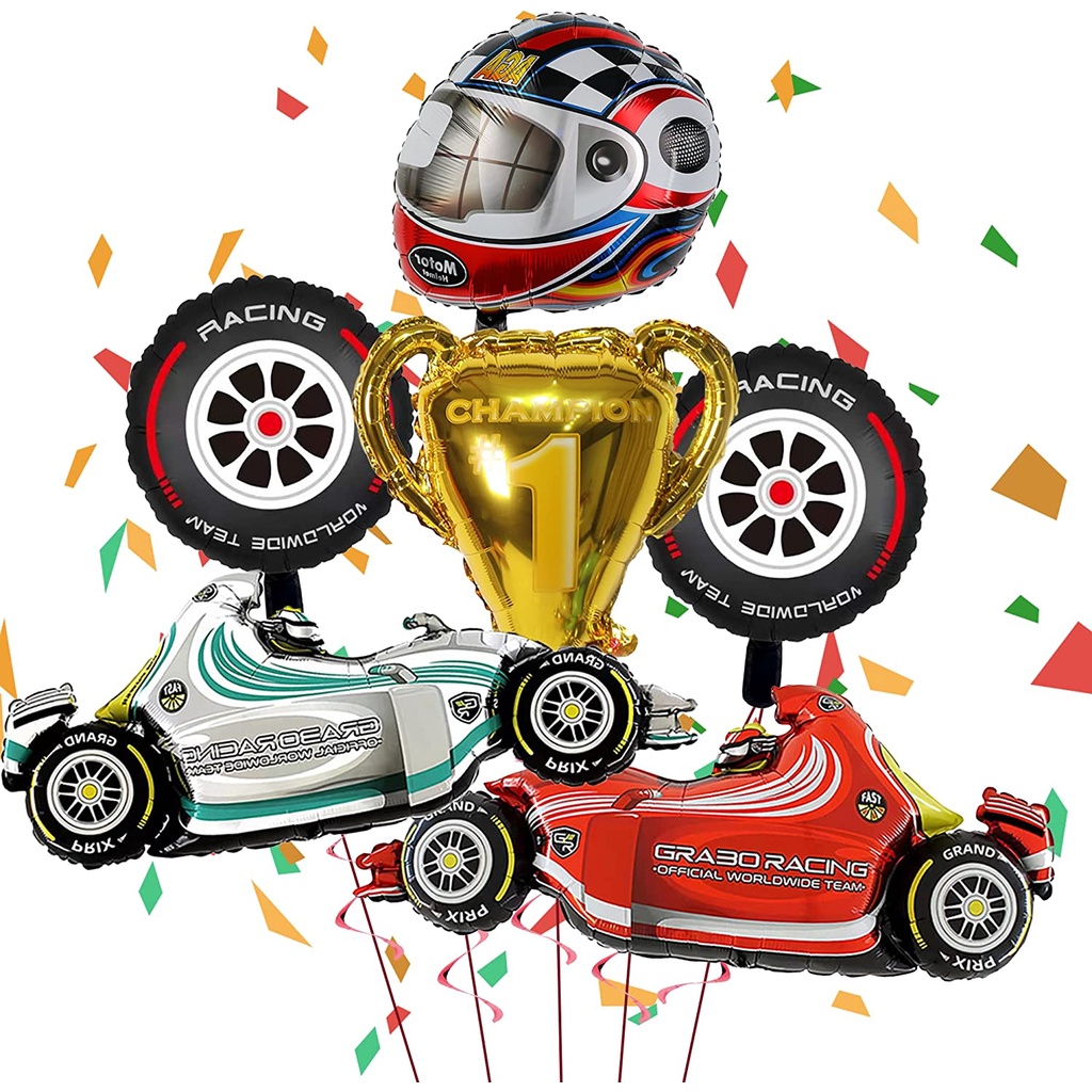 6PCS Race Car Helmet Tire Carro Troféu Ouro Balões De Festa Favores Para Pneus De Corrida Aniversário Decoração Baby Boys Shower