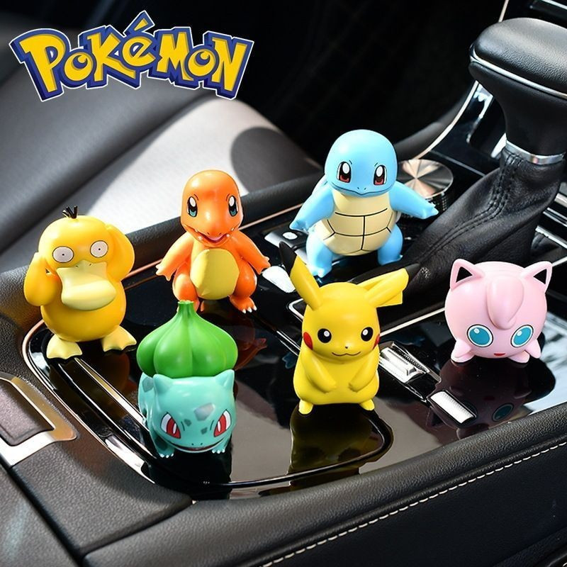 6Pcs/Set Pokemon Pikachu Figura Psyduck Charmander Bulbasaur Modelo PVC Doll Toy Car Ornamentos Acessórios