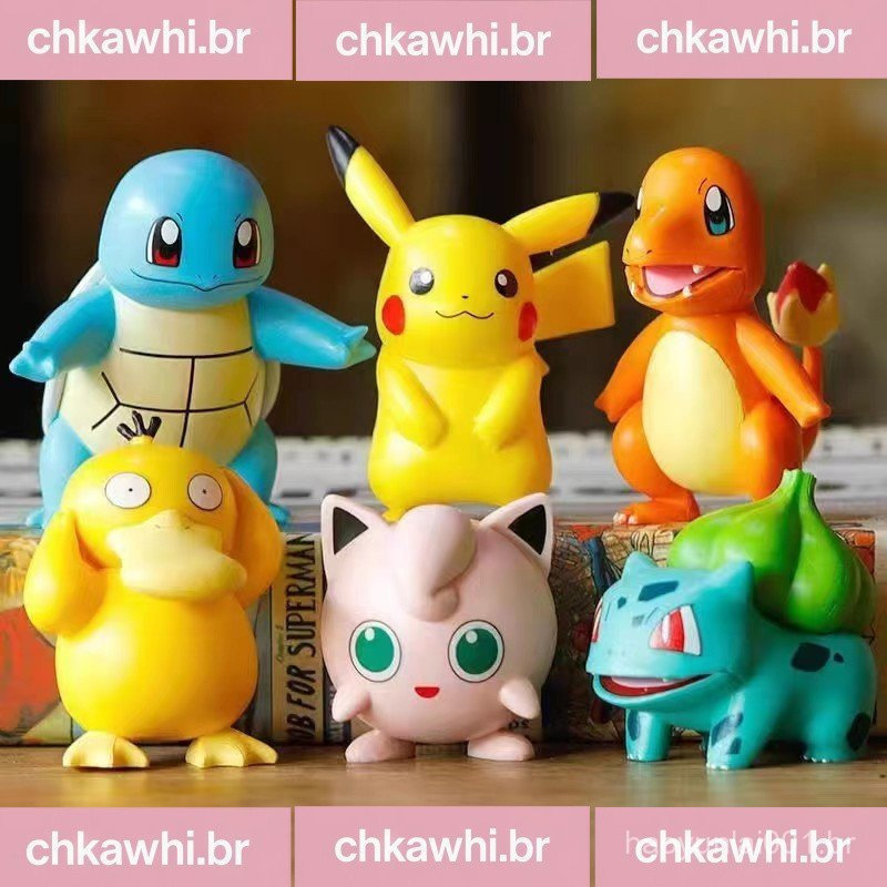 Pokemon 6PCS/Set Anime Figura Pikachu Charmander Squirtle Cake Decoração Modelo Doll Car Ornamentos Brinquedo