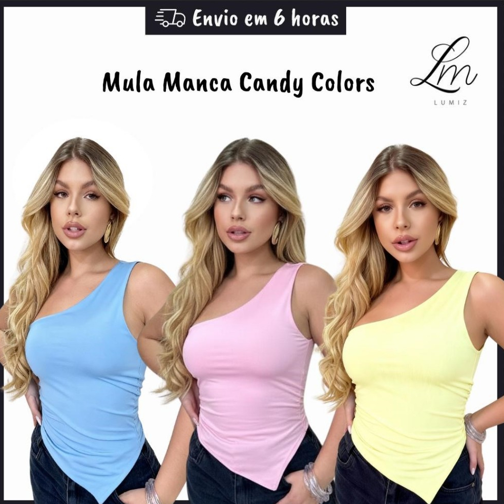 Blusa Feminina Mula Manca Assimétrica Um Ombro Só Suplex Moda Verão Candy Colors