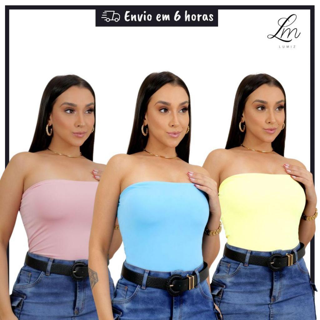 Body Feminino Básico Tomara Que Caia  Suplex Candy Colors Tendencia Verão Moda Blogueira Confortável