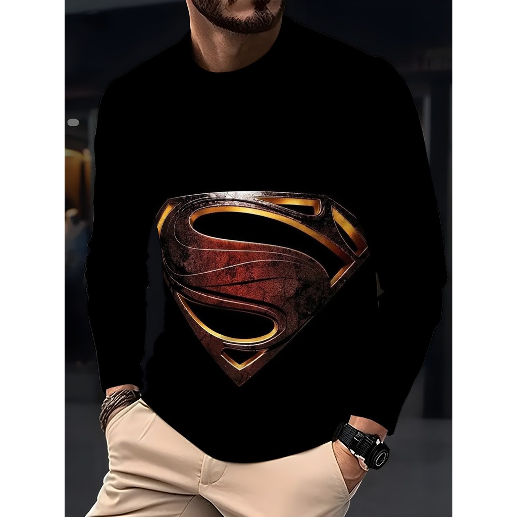 Camiseta Masculina Feminina Oversized Estampa Super Homem Man of Steel T-shirt Streetwear Manga Longa Casual