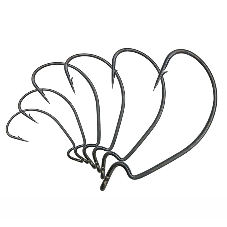 50pcs High Carbon Steel Crank Offset Worm Fishing Hooks Barbed Hook Super Big Black Wide Gap Crank 7 Sizes Fishhook