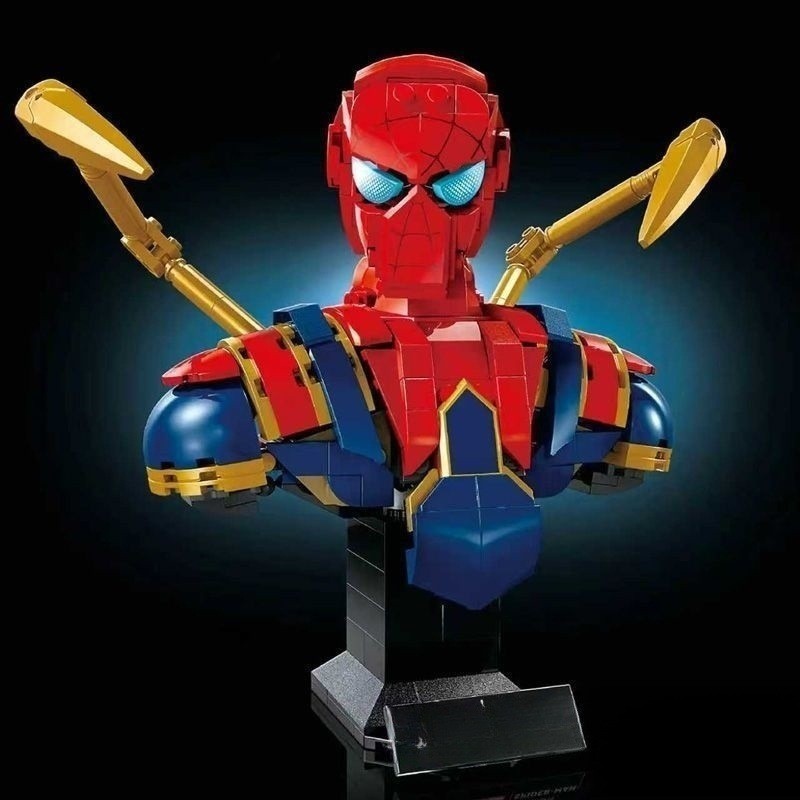M7662 Super-herói Marvel Steel Spider Warrior Busto montado em bloco de construção de partículas pequenas lote de brinqu