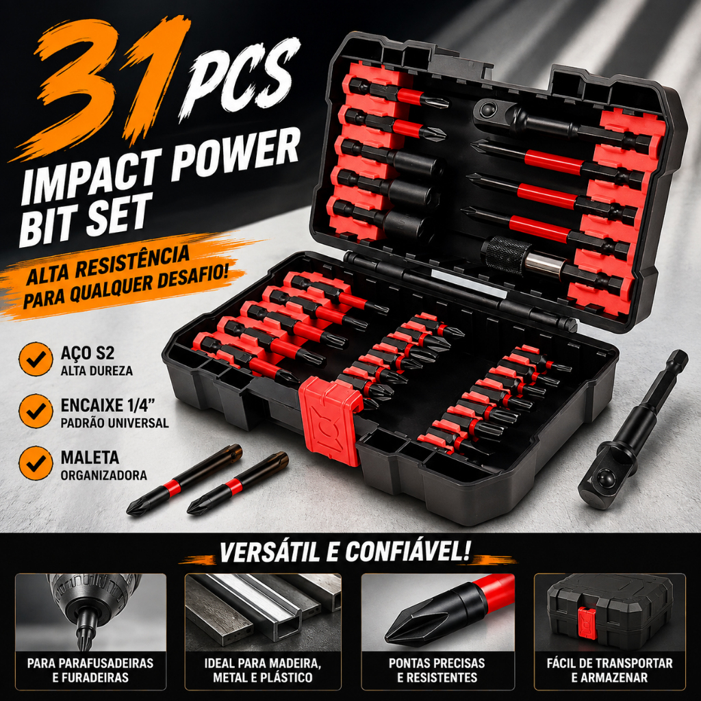 Kit 31 Pontas Bits Super Magnética Ponteira S2 steel Parafusadeira