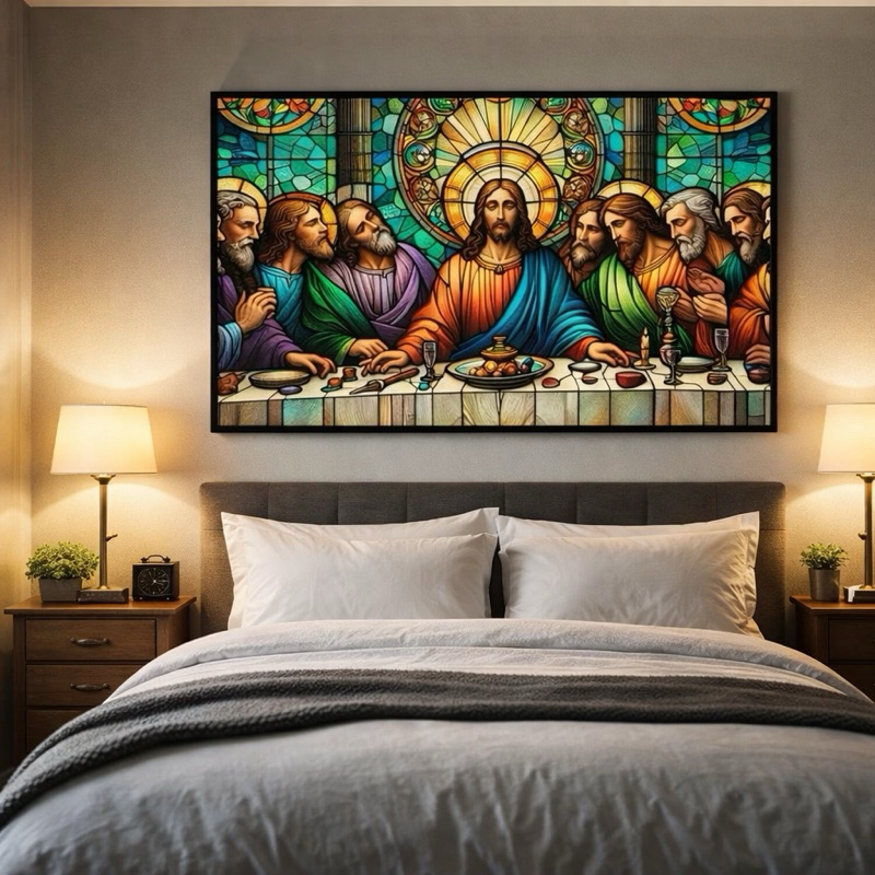 Quadro Decorativo Santa Ceia Moderno Decoração Religiosa para Sala, Quarto e Escritório