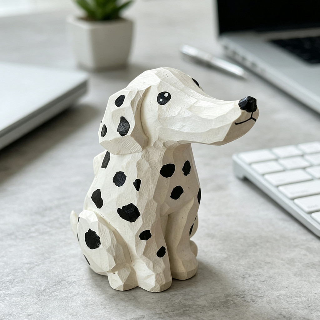 Handmade Dog Wooden Ornament Hand Carved Basswood Figurine Unique Home Office Decor Sculpture for Window Display Perfect