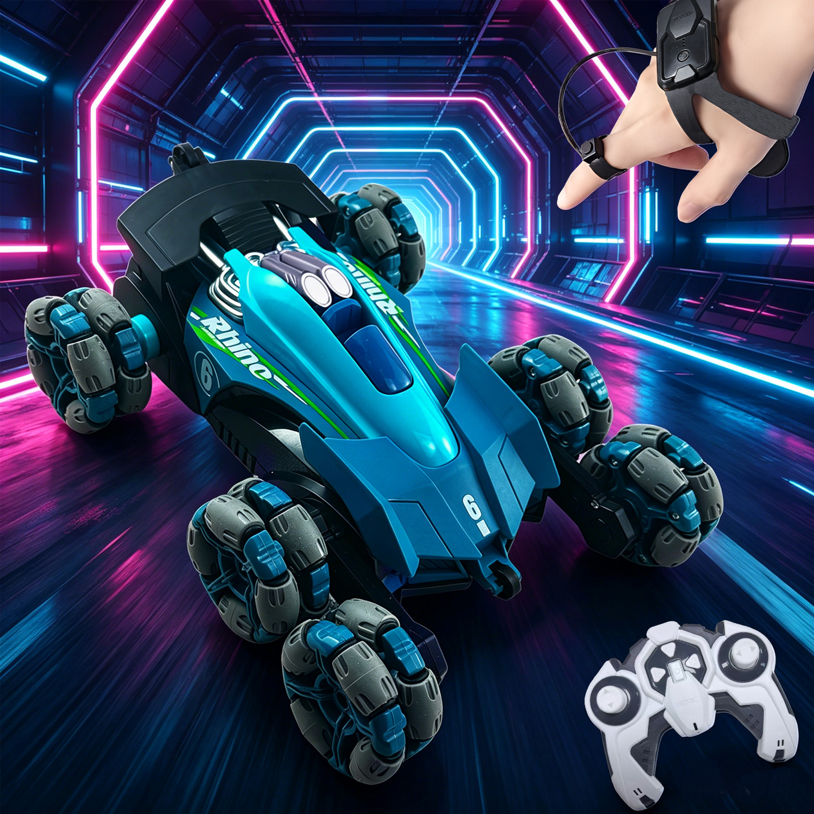 Caminhão RC com Seis Rodas, Sensível a Gestos, para Manobras Off Road, Crawler de Rocha, Rotação de 360 Graus, Veículo