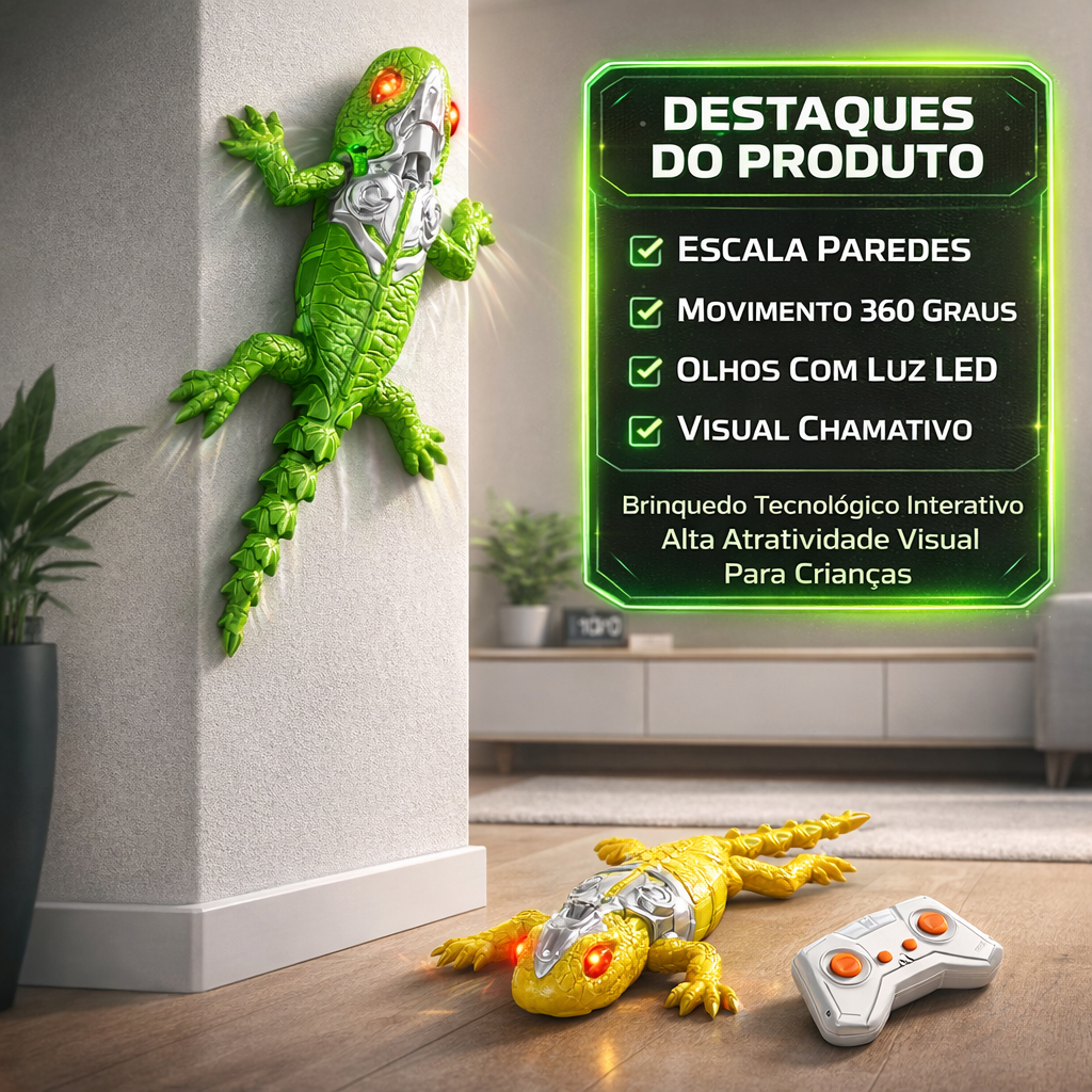 Lagarto Escalador Parede Controle Remoto 360 Graus Sucção Vácuo LED Wall Crawler Rastejante Infantil