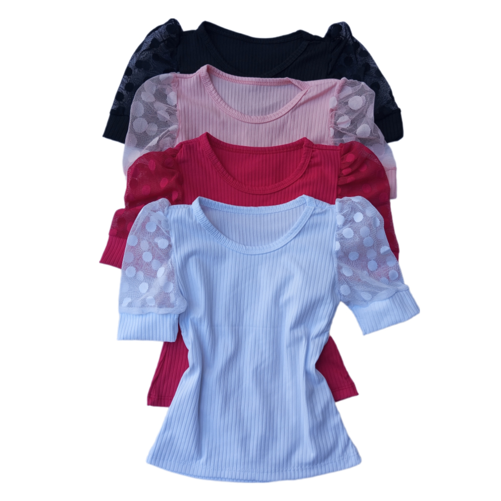Blusinha infantil verão manga tule bufante 02 ao 10 blusa infantil meninas basica manga curta