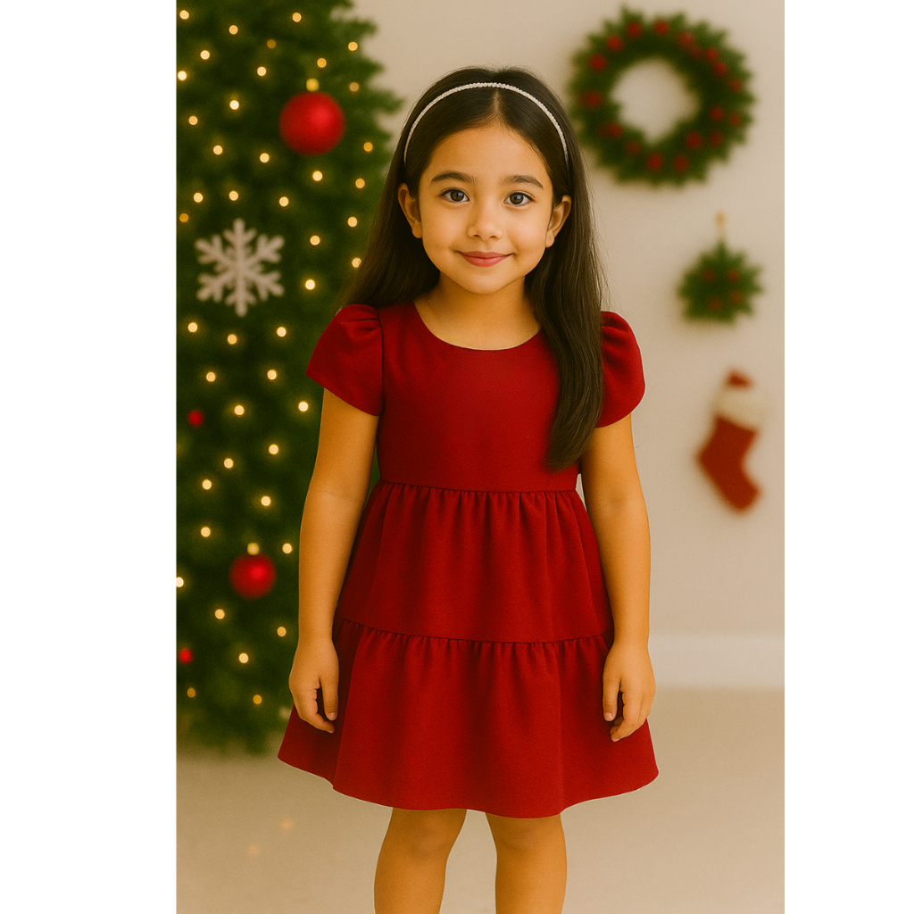 Vestido Meninas Infantil Festa Elegante Manga Bufante Confortável Dia a Dia