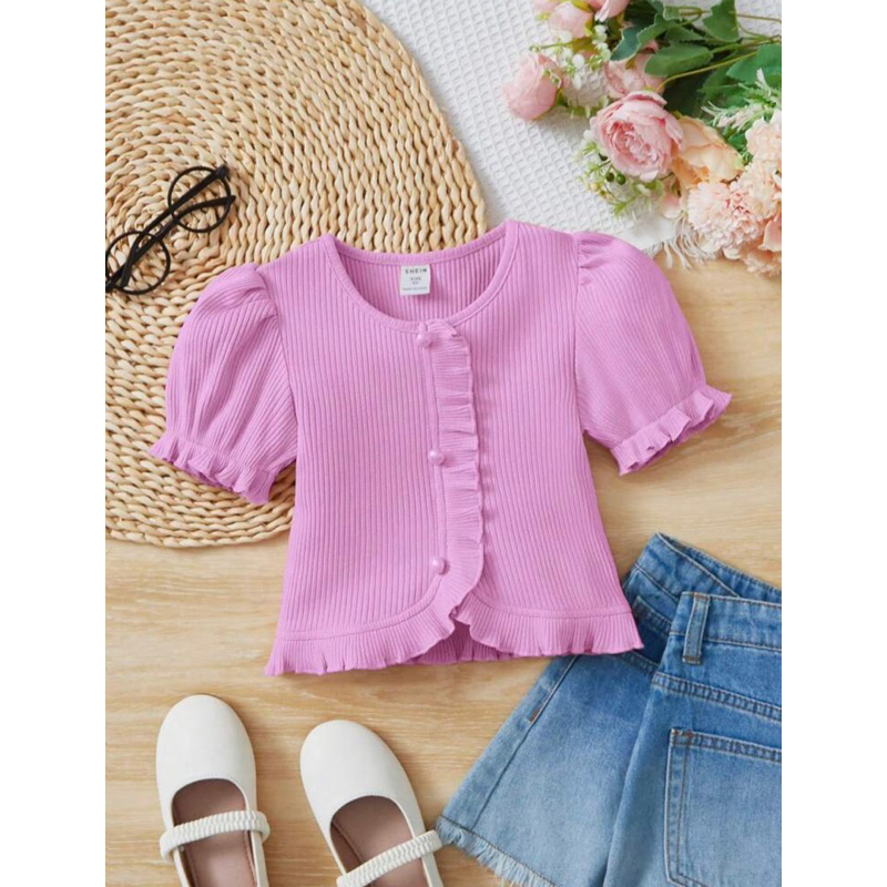 Blusa infantil manga bufante com botões