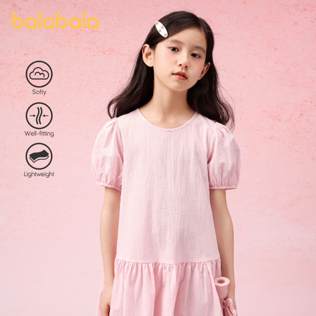 balabala Vestido Infantil Menina Verão Manga Bufante Casual Fofa Confortável Roupa Infantil