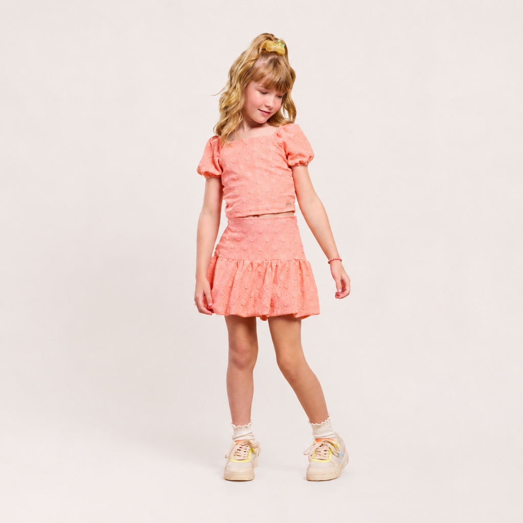 Conjunto Infantil Menina Blusa Manga Bufante Saia Balonê