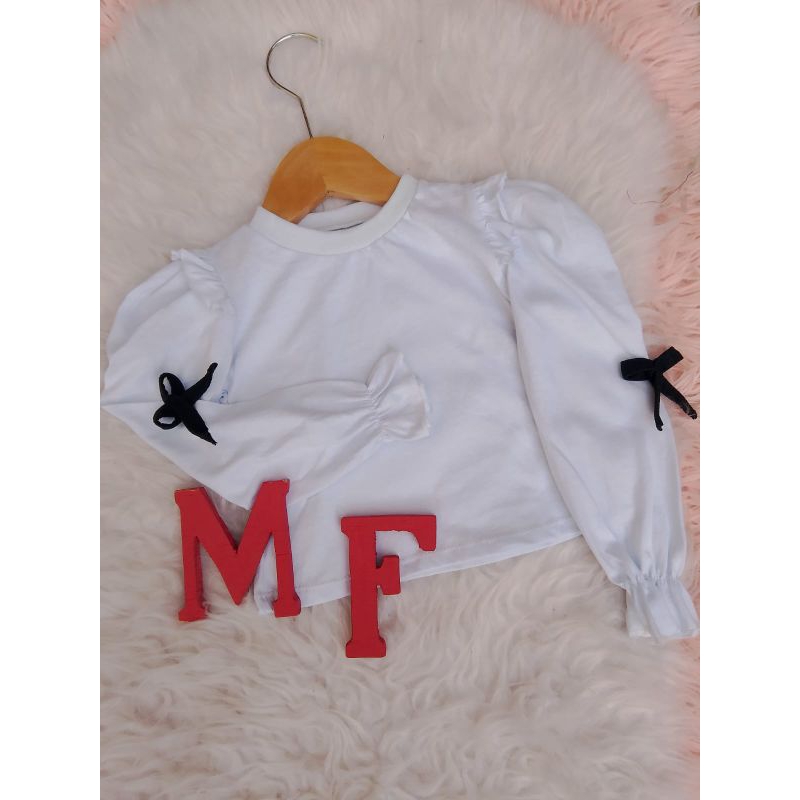 BLUSINHA MANGA LONGA BUFANTE LAÇO MODA INFANTIL MENINA