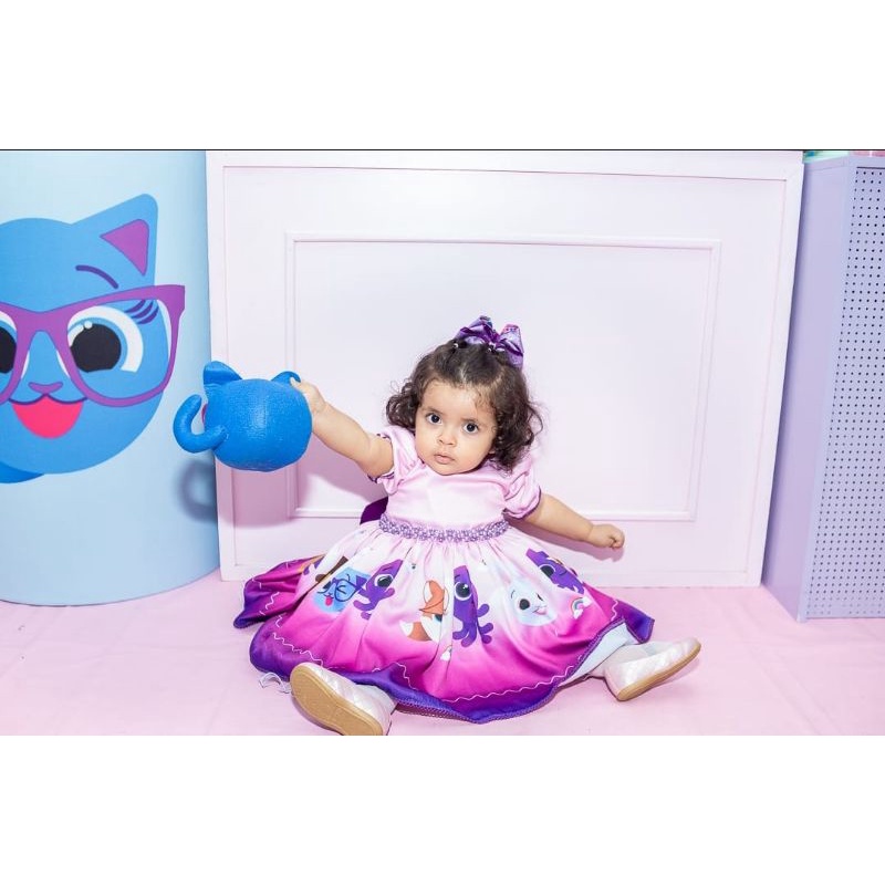 Vestido infantil Bolofofos luxuoso com manga bufante e pérolas