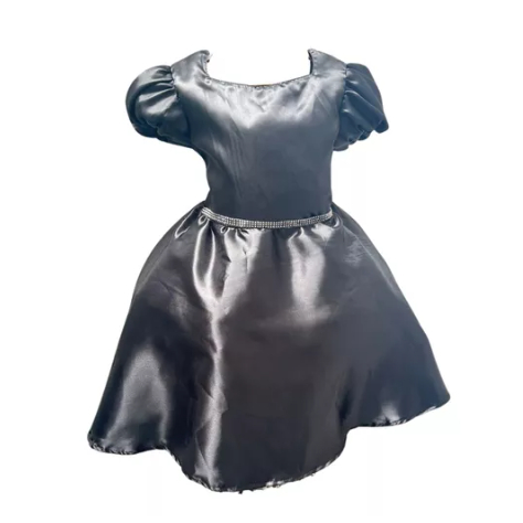 Vestido Menina Manga Bufante Cetim Liso Halloween Festas Temáticas 4 Ao 12