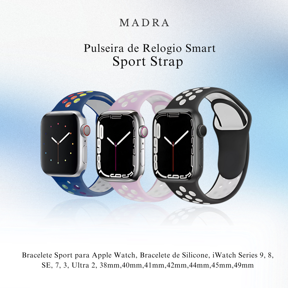Pulseira Silicone Sport Strap Smartwatch Luxo Moderno 38mm 40mm 41mm 42mm 44mm 45mm 49mm