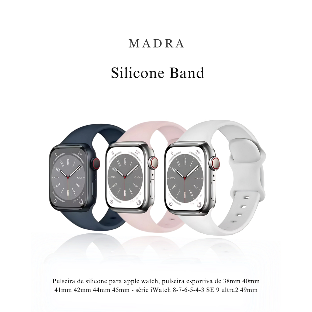 Pulseira Silicone Liso Smartwatch Luxo Moderno Estilo 38mm 40mm 41mm 42mm 44mm 45mm 49mm