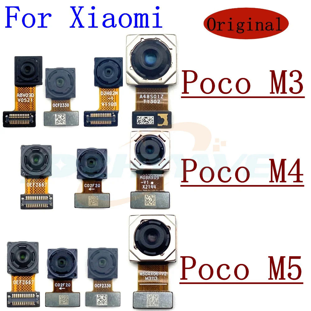 Câmera frontal traseira original para Poco M3 M4 M5 Frontal Selfie Enfrentando Main Back Wide Camera Module Flex Cable