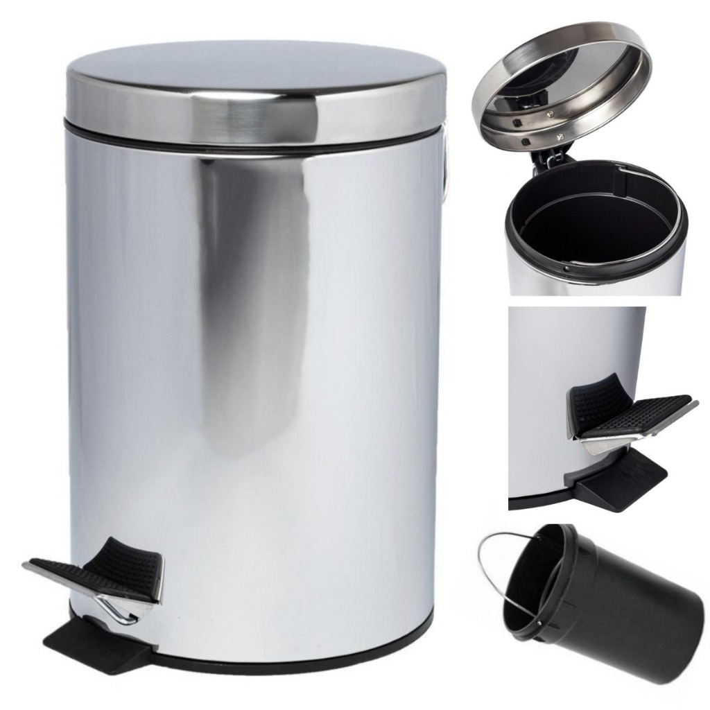 Lixeira INOX 3 LTS COM Pedal ANTIDERRAPANTE Cesto Removível Higiênico Aço Inox METAL LIXO BANHEIRO