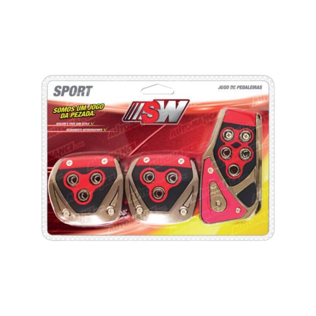 Jogo de Pedaleiras Esportivas SW Universal Aluminio Antiderrapante Vermelha