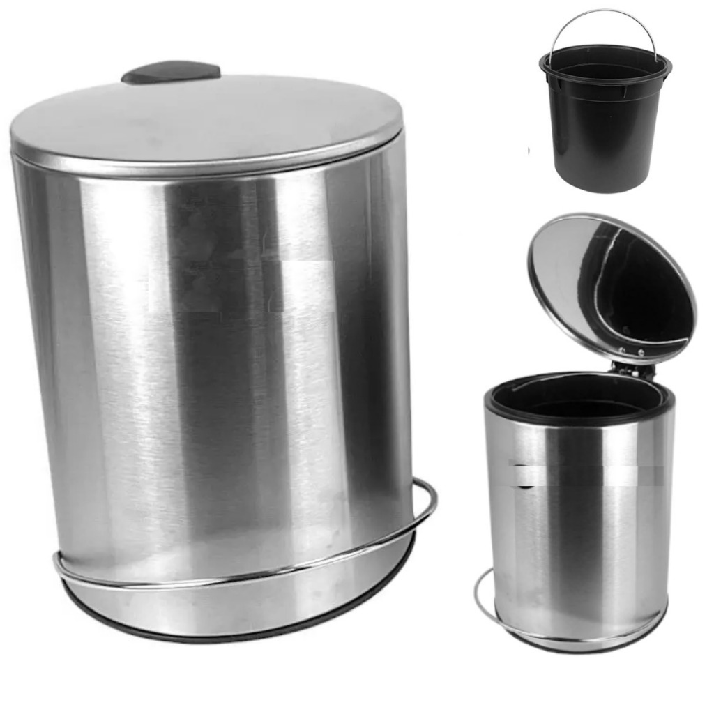 Lixeira INOX 5 LTS COM Pedal ANTIDERRAPANTE Cesto Removível BANHEIRO COZINHA NÃO ENFERRUJA 25CM
