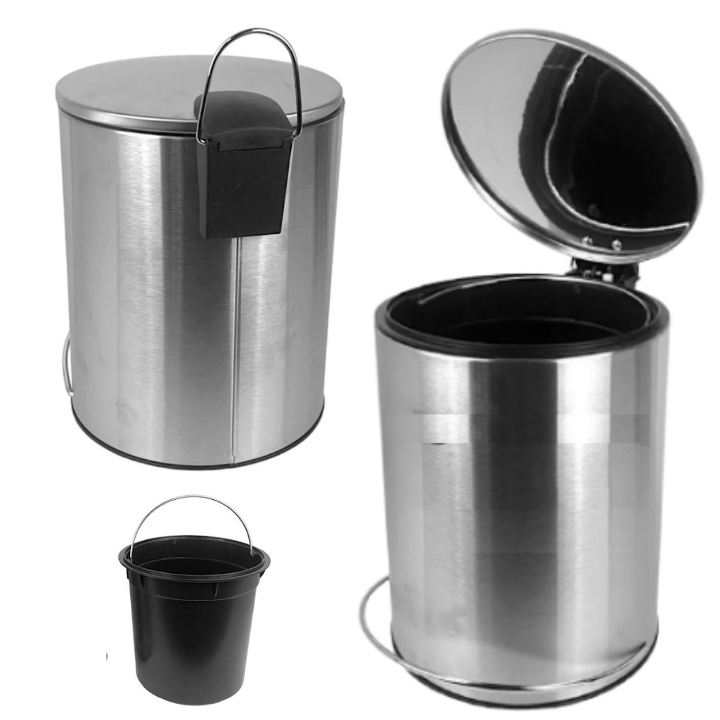 Lixeira INOX 5 LTS COM Pedal ANTIDERRAPANTE Cesto Removível BANHEIRO COZINHA NÃO ENFERRUJA 25CM