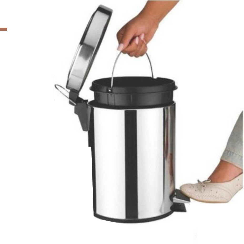 Lixeira INOX 3 LTS COM Pedal ANTIDERRAPANTE Cesto Removível ABRE TAMPA Higiênico Cor Aço Inox METAL