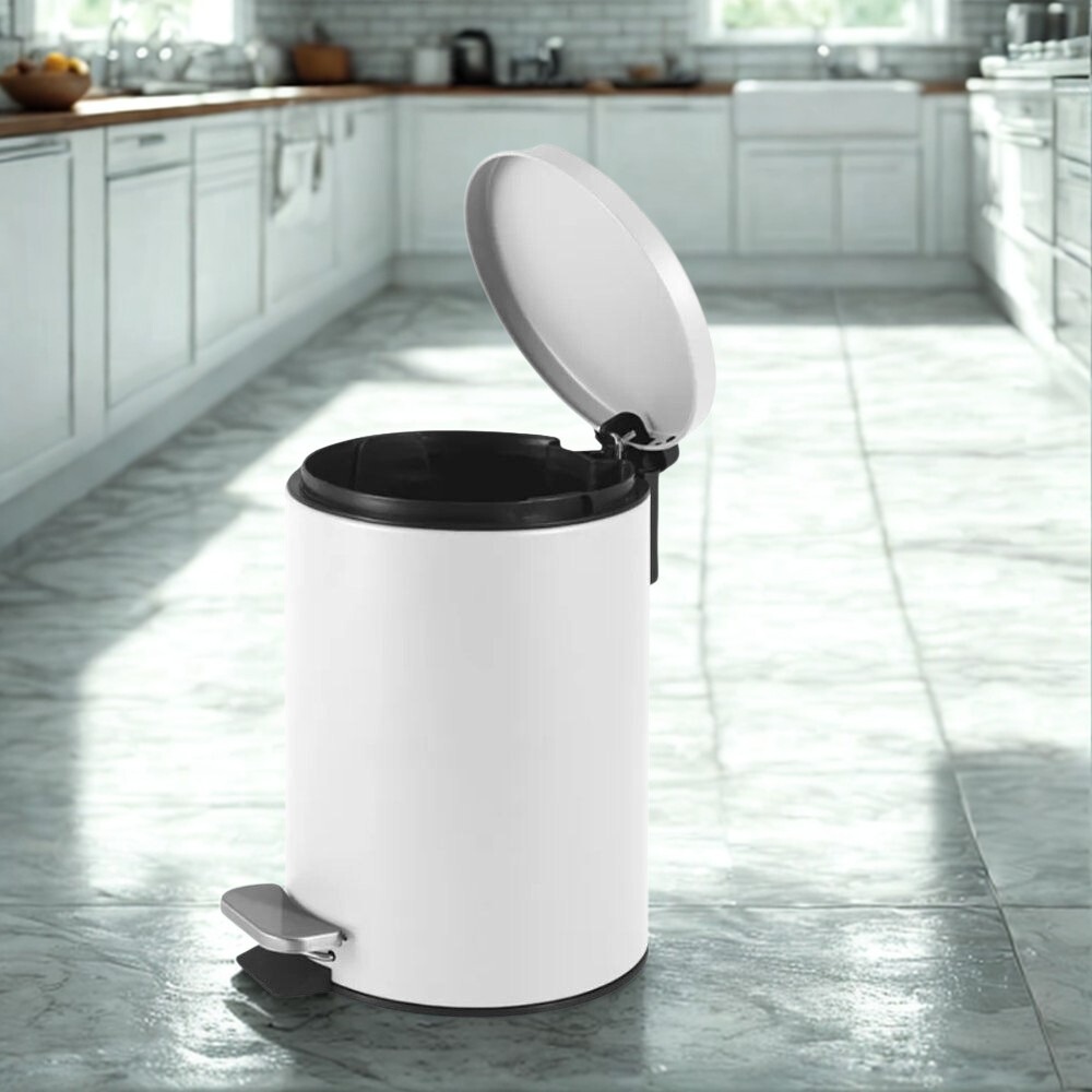 Lixeira Moderna 3L e 5L com Pedal Antiderrapante Aço Branco Matte Balde Interno Removível Compacta Banheiro Escritório