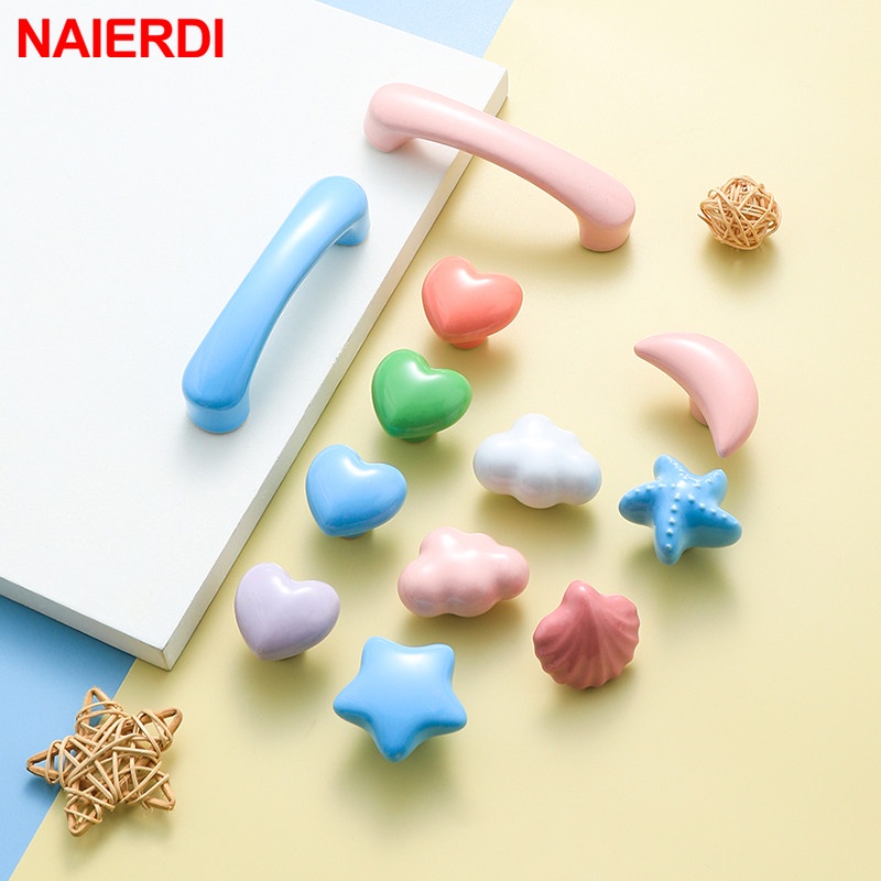 NAIERDI Moon Star Cartoon Cabinet Knobs Quarto Das Crianças Roupeiro Cerâmico Maçanetas Porta De Jardim Para