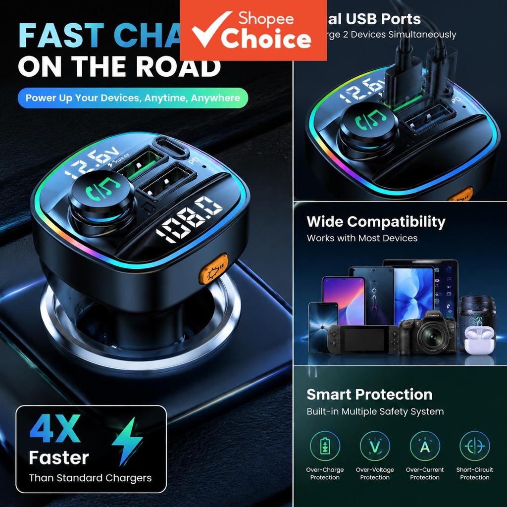 Transmissores Bluetooth FM Para Carro Modulador De Rádio MP3 Player Carregador Rápido USB