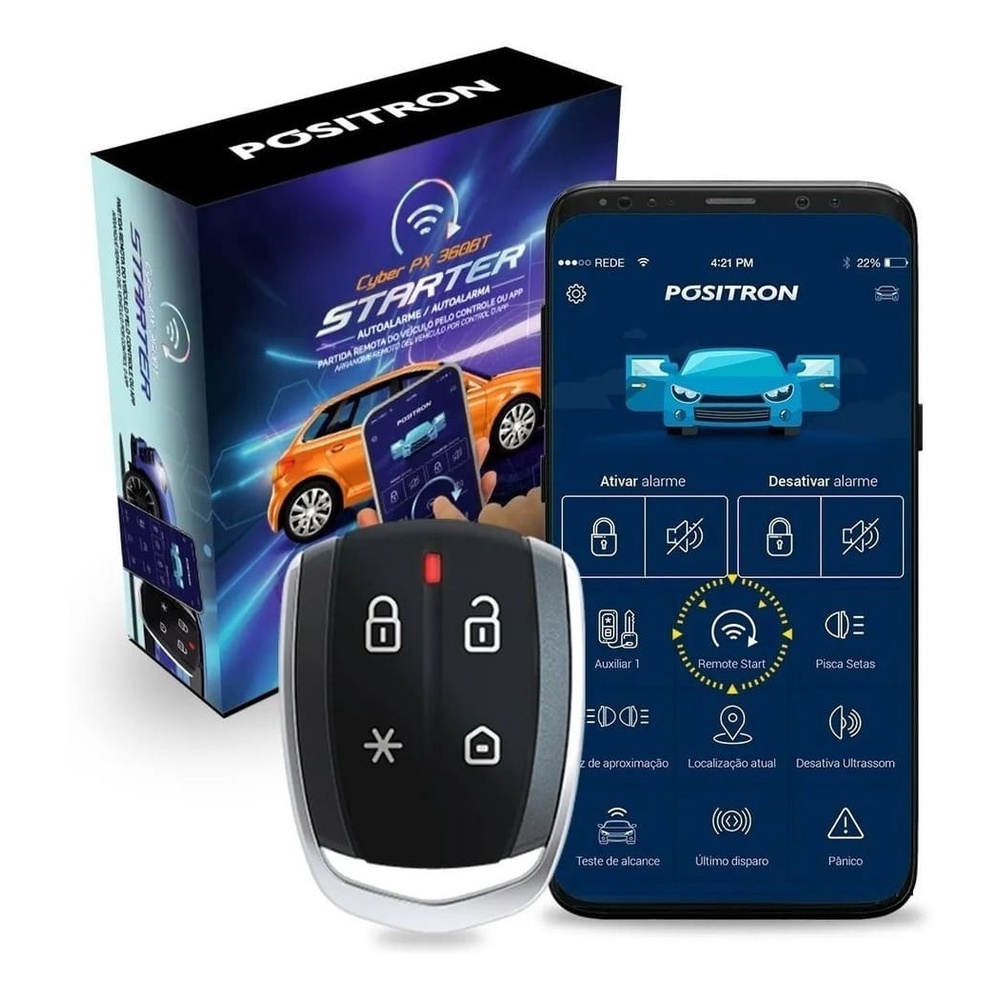 Alarme Automotivo Pósitron Cyber PX360BT Starter Universal Sensor De Presença Bluetooth