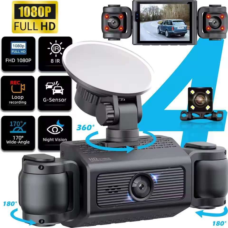 Dashcam De 4 Canais 360 ° Gravador De Vídeo Caixa Preta Para Carro DVR Câmera De Gravação De Visão Traseira Frontal Notu