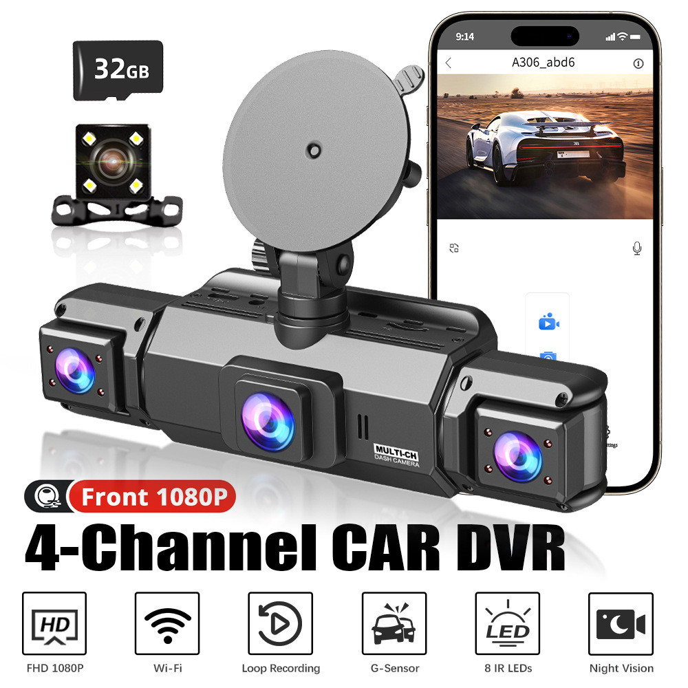 Dashcam 4 Canais Wifi Carro Dvr Painel Câmeras Para Maneira Do Caixa Traseira Modo De Estacionamento 24h Frente E Interi
