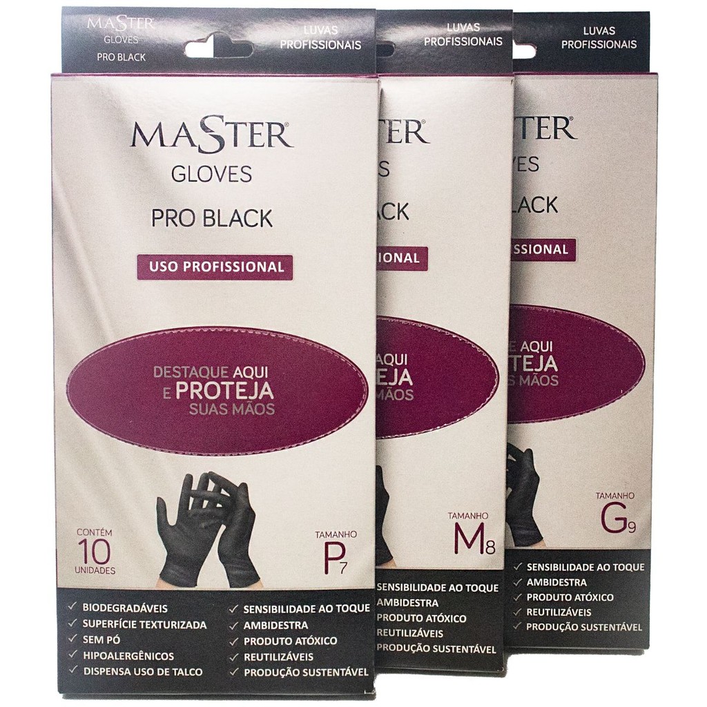 Luvas Em Látex Master Gloves Pro Black 10 Unidades Cor Preto Tamanho P, M,G