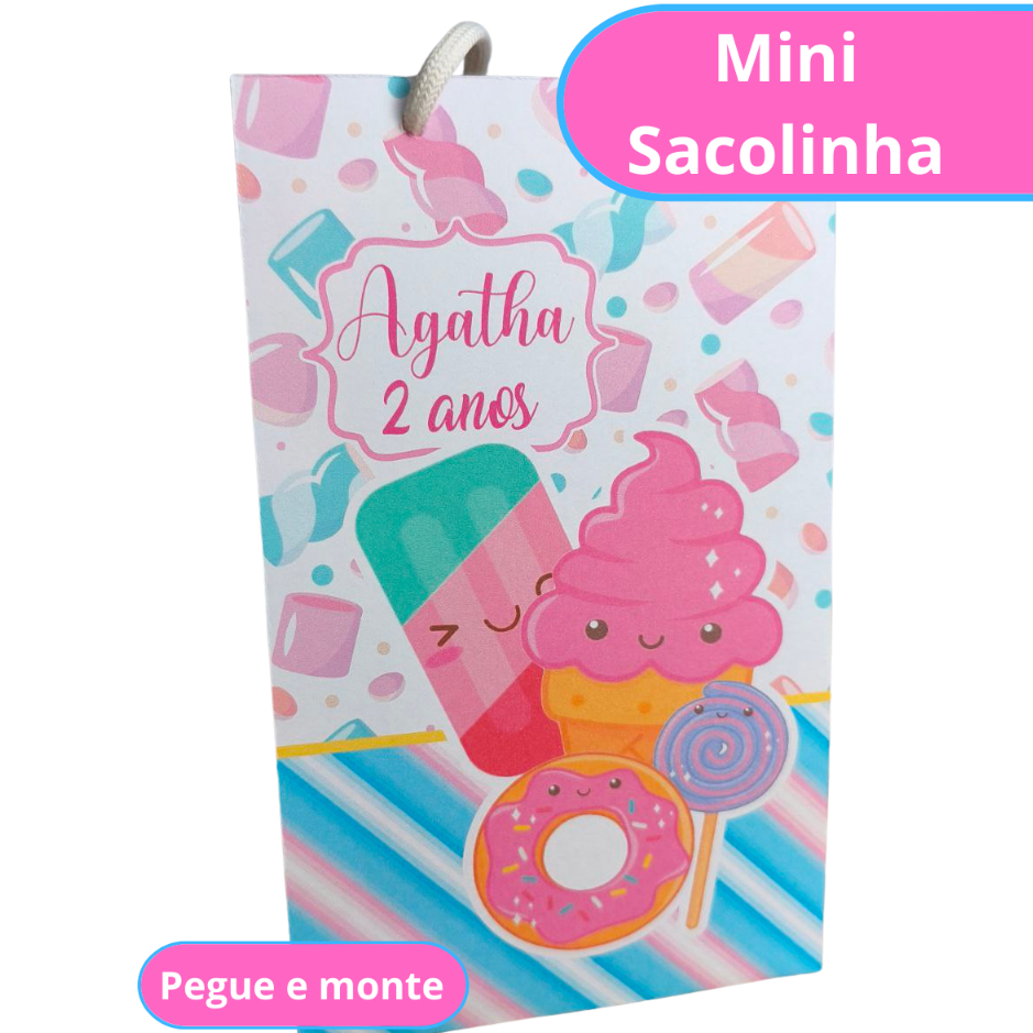 Mini Sacola Surpresa  DOCERIA  Mundo Doce -  Lembrancinha Personalizada - Festa Infantil - Pegue e Monte