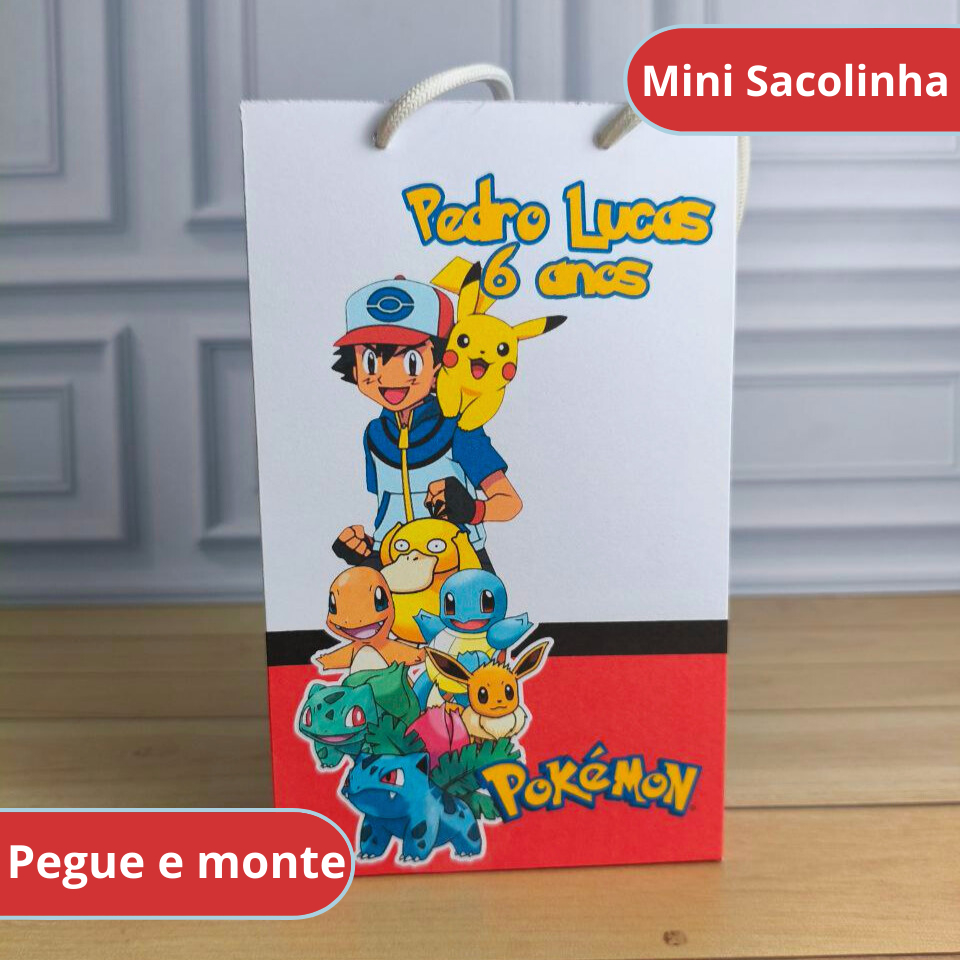 Mini Sacola Surpresa POKEMON -  Lembrancinha Personalizada - Festa Infantil - Pegue e Monte