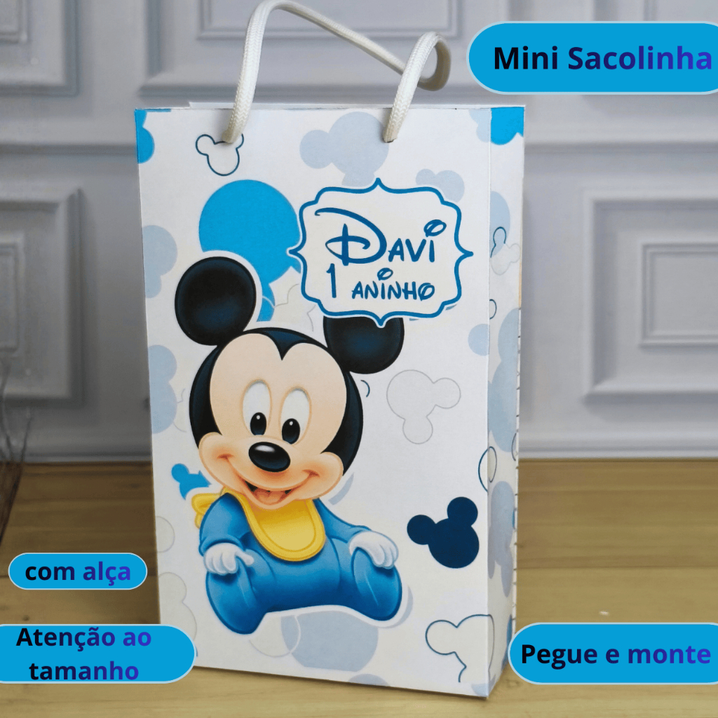 Mini Sacola Surpresa Mickey Baby -  Lembrancinha Personalizada - Festa Infantil - Pegue e Monte