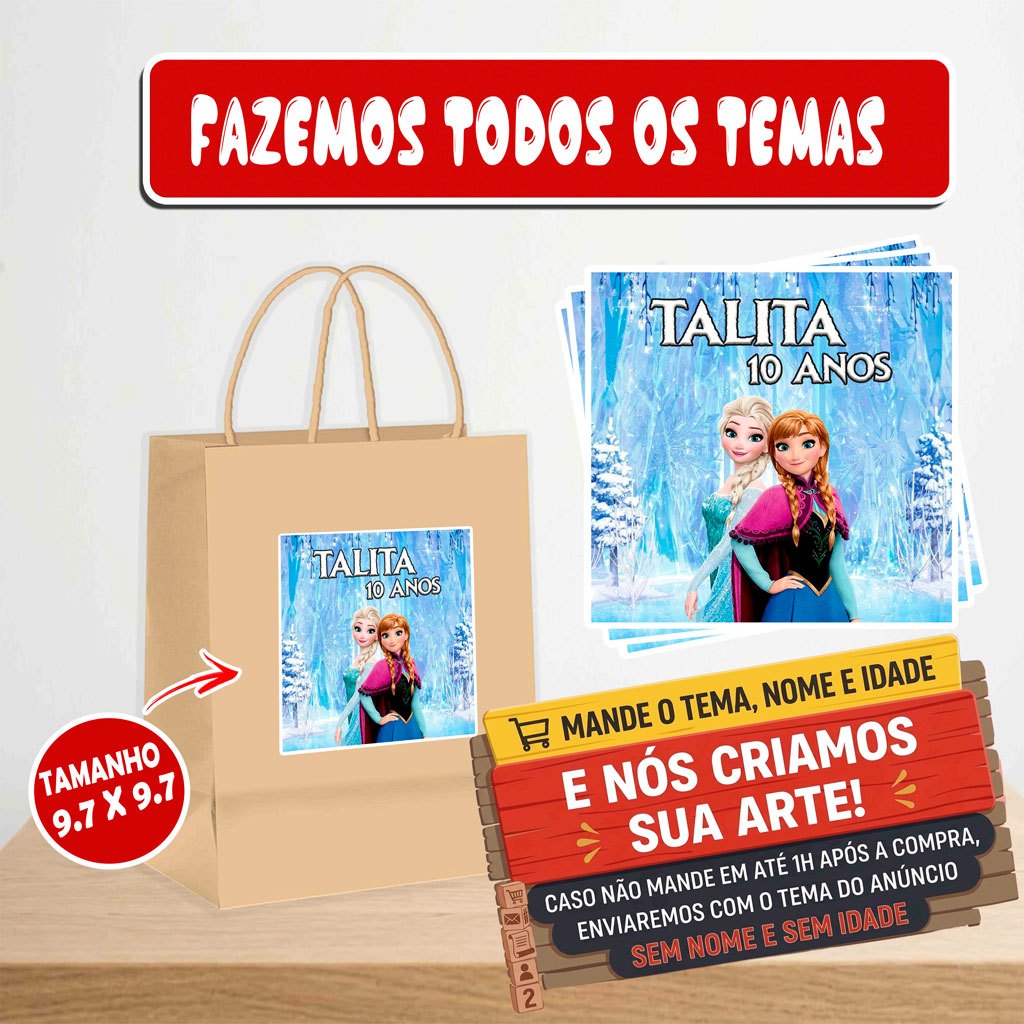 Rótulo adesivo personalizado para sacola Kraft ou plástica - Frozen